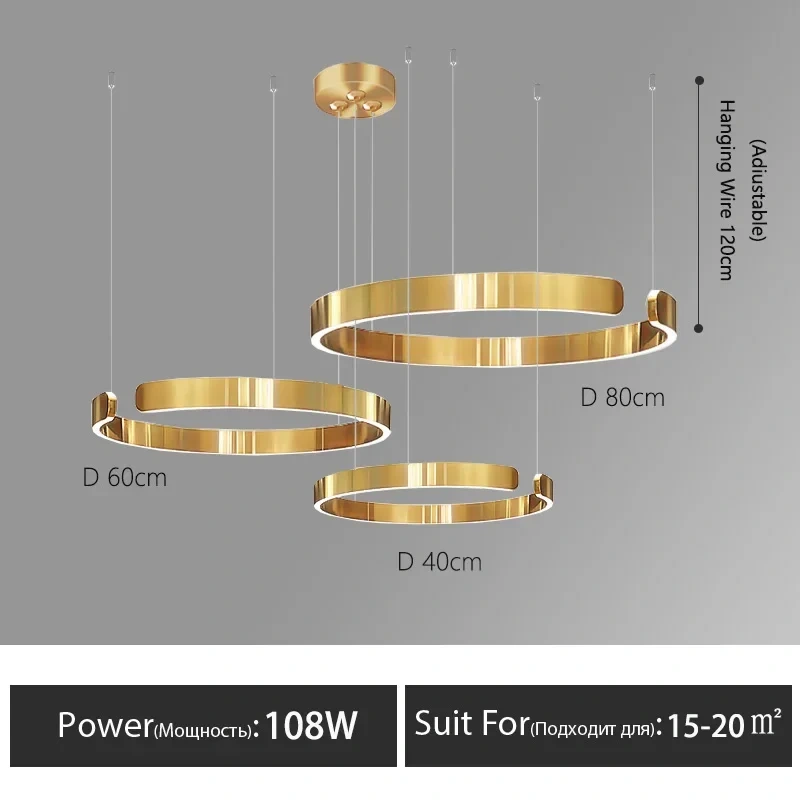 Nordic Rings Pendant Chandelier Lamp Modern Minimalist Dining Living Room Central Dining Table Lighting Hanging Suspen Fixtures