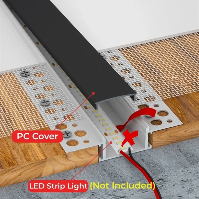 Borderless Ceiling Edge LED Aluminum Profile Recessed Embedded Channel Black Diffuser Wall Floor Stair Bathroom Bar Strip Lights