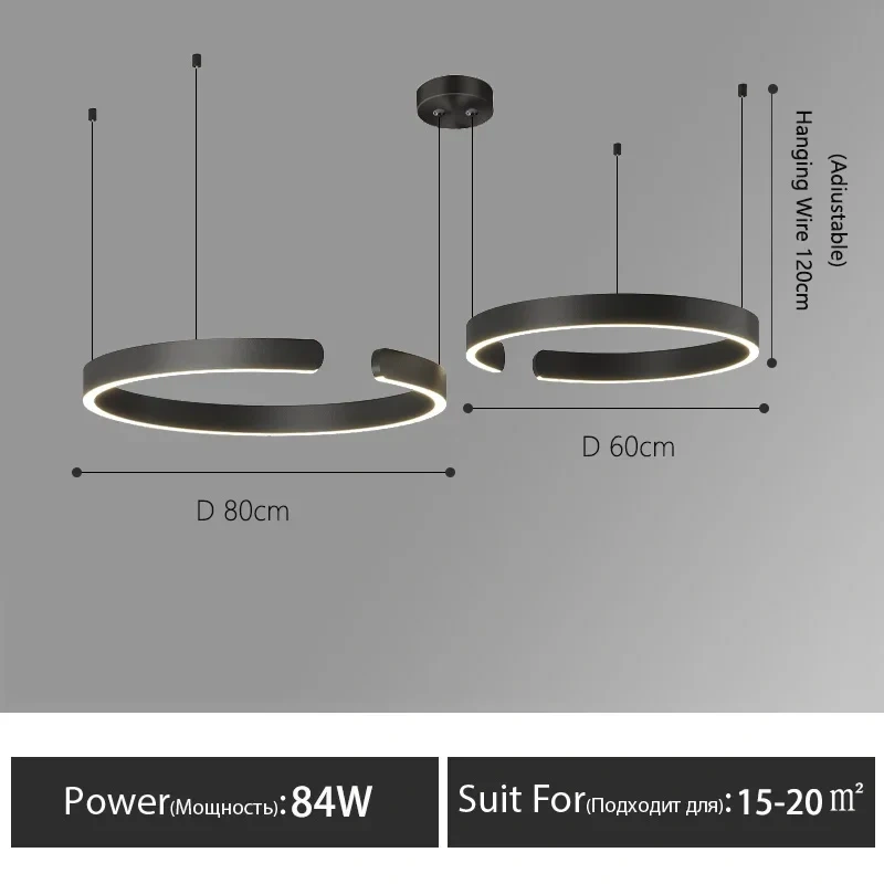 Nordic Rings Pendant Chandelier Lamp Modern Minimalist Dining Living Room Central Dining Table Lighting Hanging Suspen Fixtures