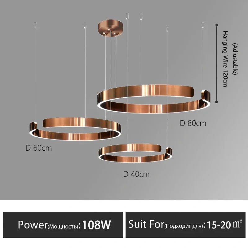 Nordic Rings Pendant Chandelier Lamp Modern Minimalist Dining Living Room Central Dining Table Lighting Hanging Suspen Fixtures