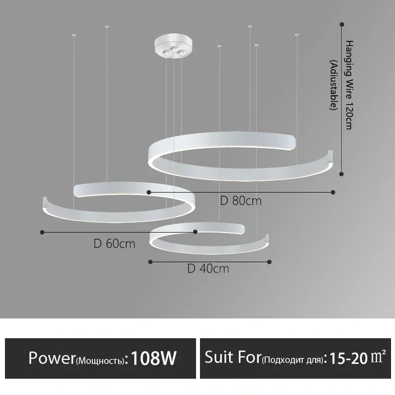 Nordic Rings Pendant Chandelier Lamp Modern Minimalist Dining Living Room Central Dining Table Lighting Hanging Suspen Fixtures