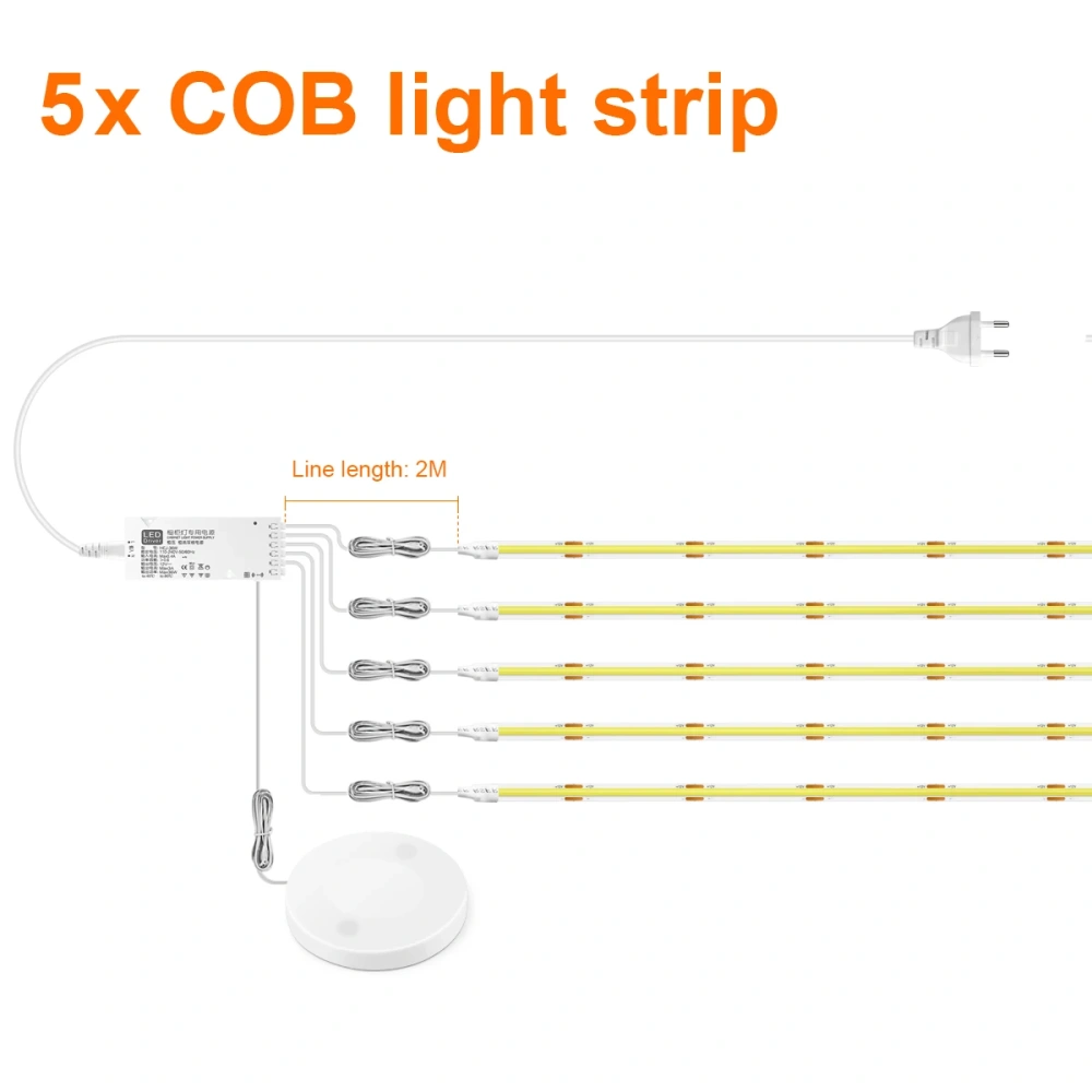 1-6pcs COB LED Strip Light Under Cabinet Collection Display Touch Dimmer Bookcase Wardrobe Motion Sensor Penet Wood Closet Lamp