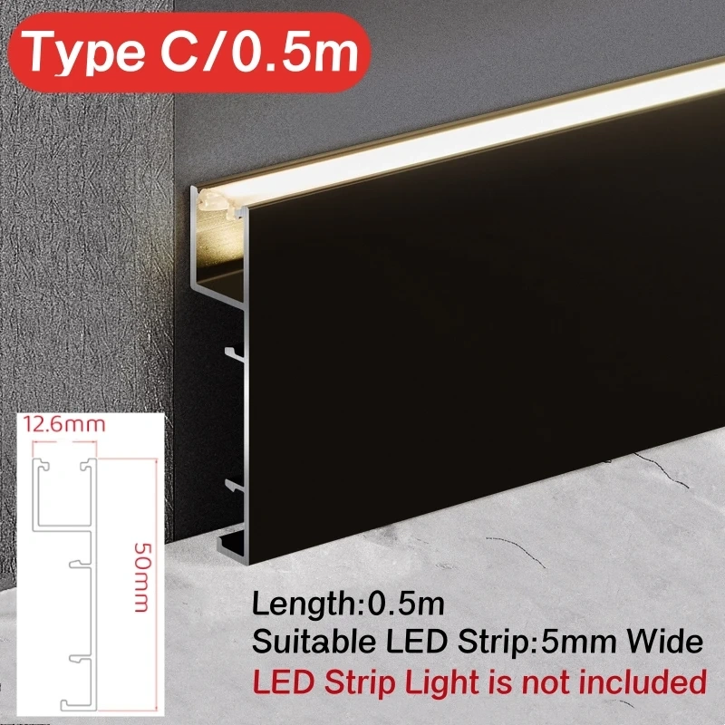 0.5m/1m Hidden Corner LED Skirting Line Aluminum Profile Recessed Backlight Baseboard Connector Wall Trim Floor Bar Strip Light