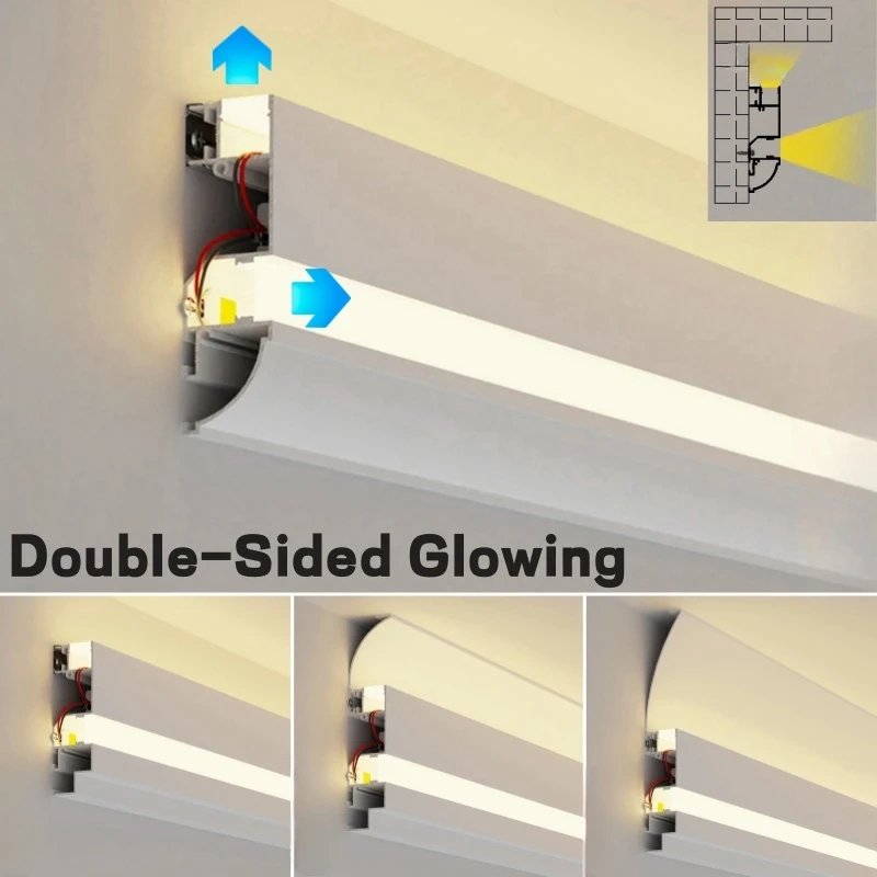 Up Down Glowing LED Aluminum Profile Ceiling Top Corner Channel Backlight Wall Washing Living Room Decor Linear Bar Strip Lights