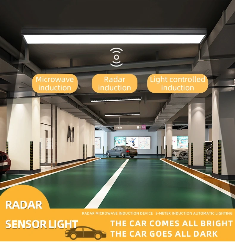 radar Sensor Chandeliers Pendant Light 4ft 18/36w Body-motion Ceiling Lamp for Garage Gym Warehouse Pendant Light