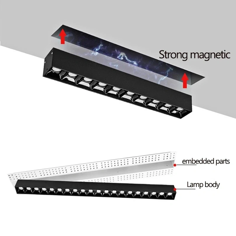 Unvisible Led Spotlights Unit Magnetic Linear Simple Design 220V Dimming Embedded Light for Living Room, Bedroom Easy To Replace