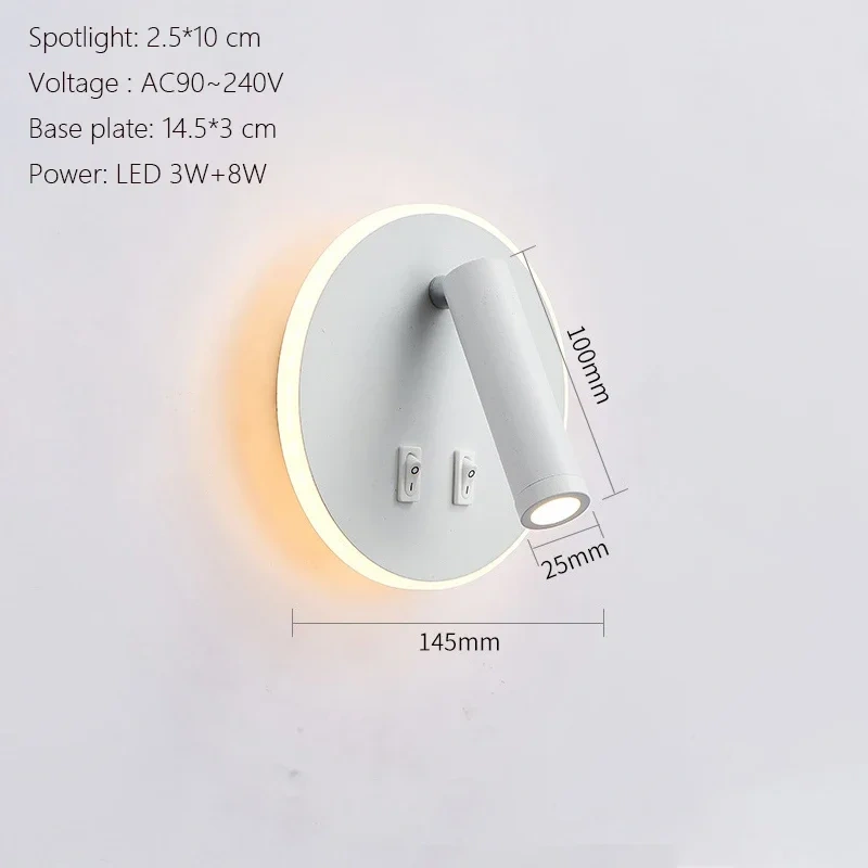Modern Minimalist Led Wall Lamp USB Charging Indoor Bedroom Lamp Hotel Bedside Reading Lamp Wall Lights Sconce Switch AC 90~240V