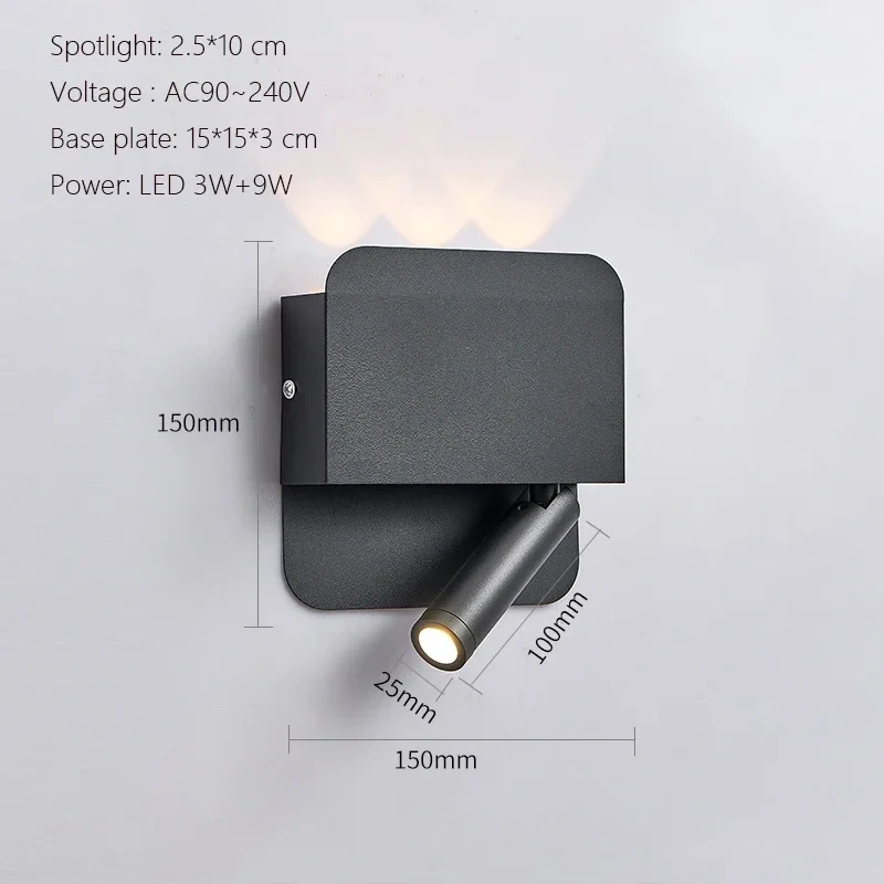Modern Minimalist Led Wall Lamp USB Charging Indoor Bedroom Lamp Hotel Bedside Reading Lamp Wall Lights Sconce Switch AC 90~240V