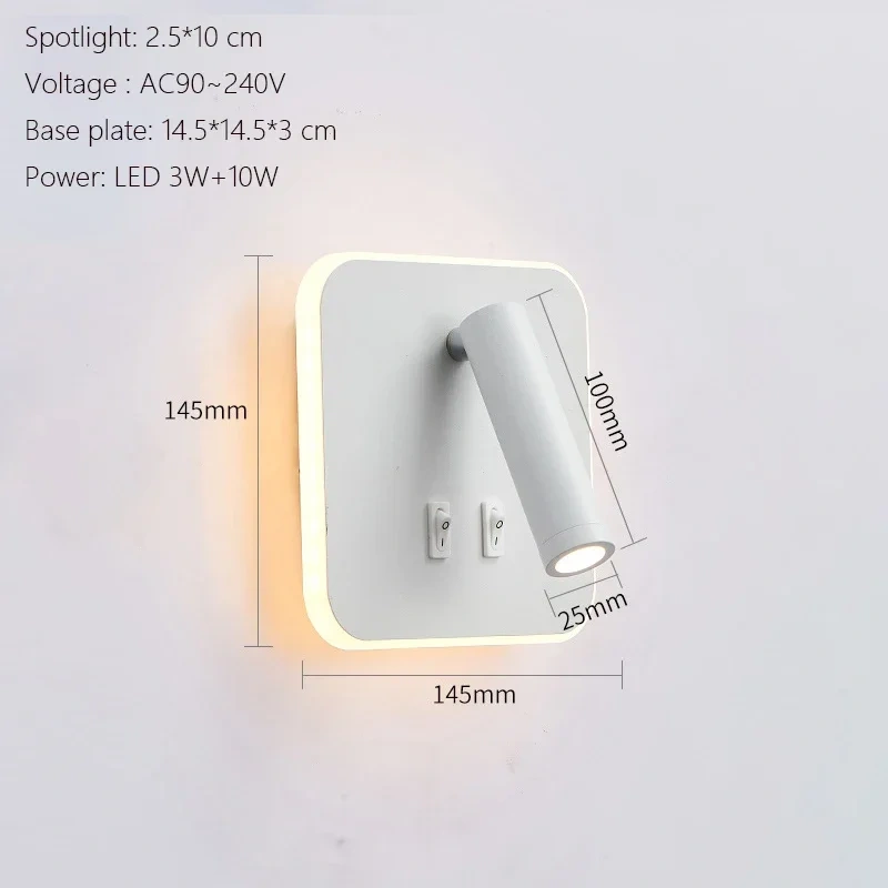 Modern Minimalist Led Wall Lamp USB Charging Indoor Bedroom Lamp Hotel Bedside Reading Lamp Wall Lights Sconce Switch AC 90~240V