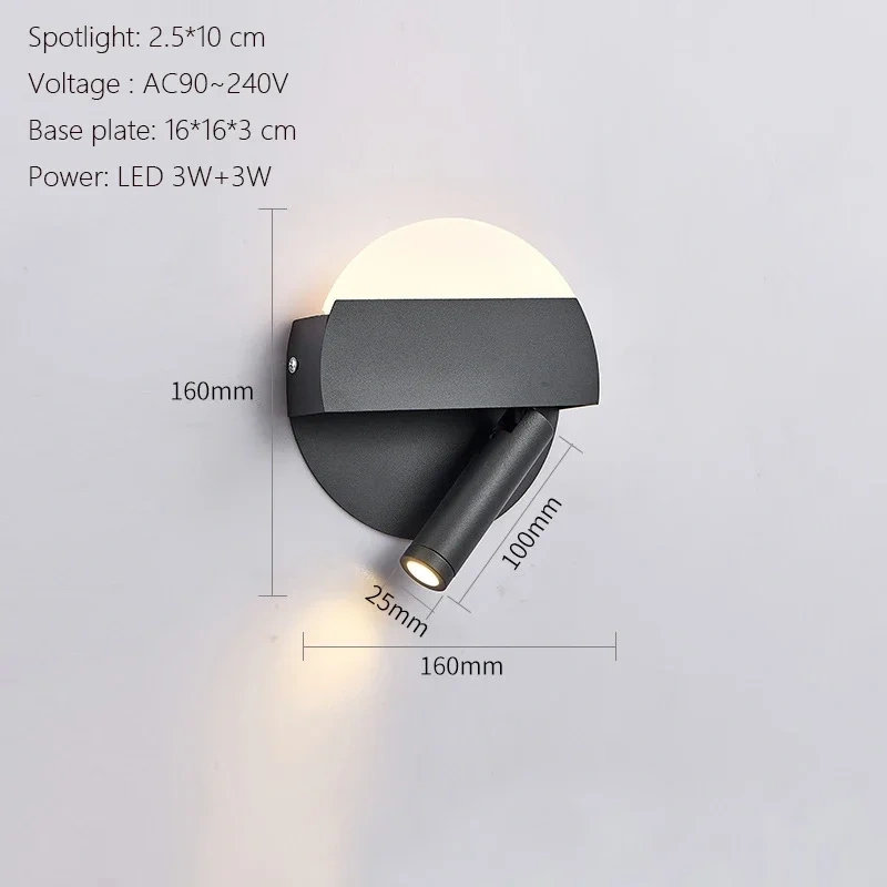 Modern Minimalist Led Wall Lamp USB Charging Indoor Bedroom Lamp Hotel Bedside Reading Lamp Wall Lights Sconce Switch AC 90~240V