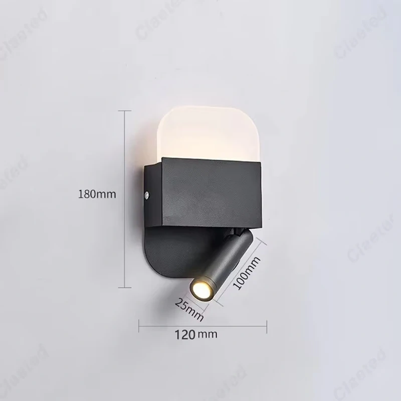 Modern Minimalist Led Wall Lamp USB Charging Indoor Bedroom Lamp Hotel Bedside Reading Lamp Wall Lights Sconce Switch AC 90~240V