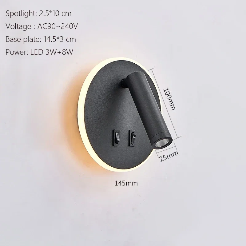 Modern Minimalist Led Wall Lamp USB Charging Indoor Bedroom Lamp Hotel Bedside Reading Lamp Wall Lights Sconce Switch AC 90~240V