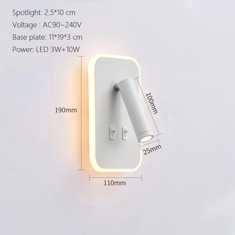 Modern Minimalist Led Wall Lamp USB Charging Indoor Bedroom Lamp Hotel Bedside Reading Lamp Wall Lights Sconce Switch AC 90~240V