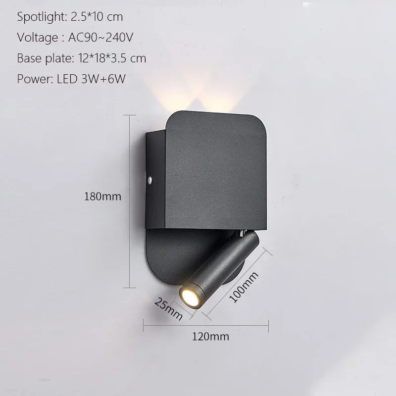 Modern Minimalist Led Wall Lamp USB Charging Indoor Bedroom Lamp Hotel Bedside Reading Lamp Wall Lights Sconce Switch AC 90~240V