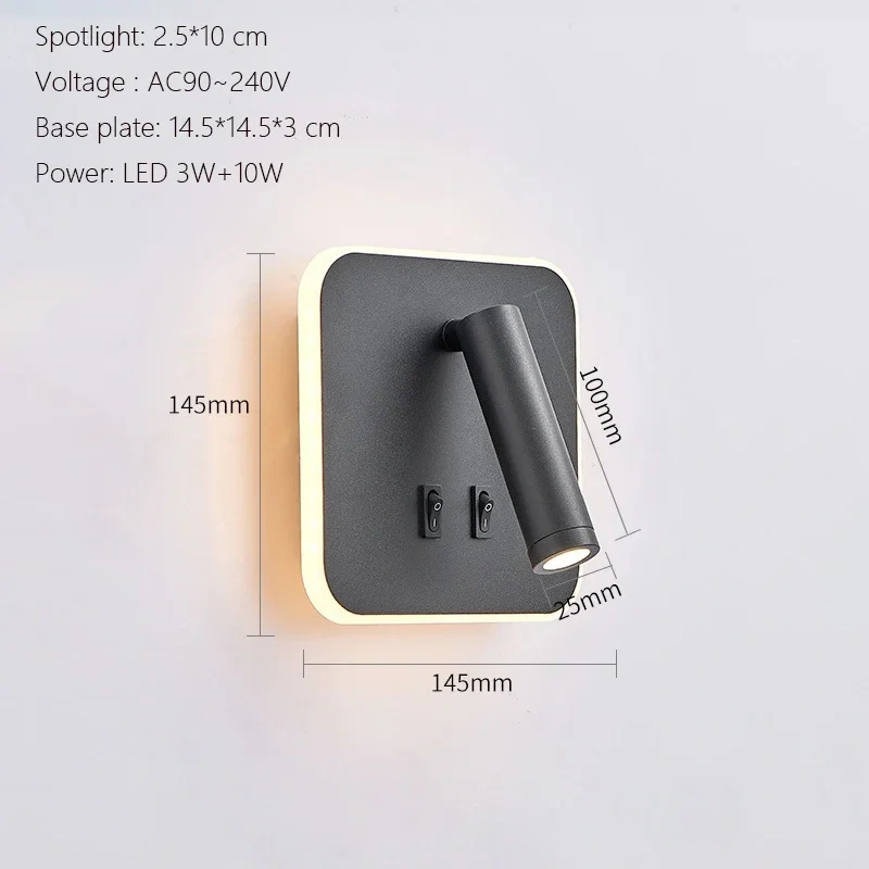 Modern Minimalist Led Wall Lamp USB Charging Indoor Bedroom Lamp Hotel Bedside Reading Lamp Wall Lights Sconce Switch AC 90~240V