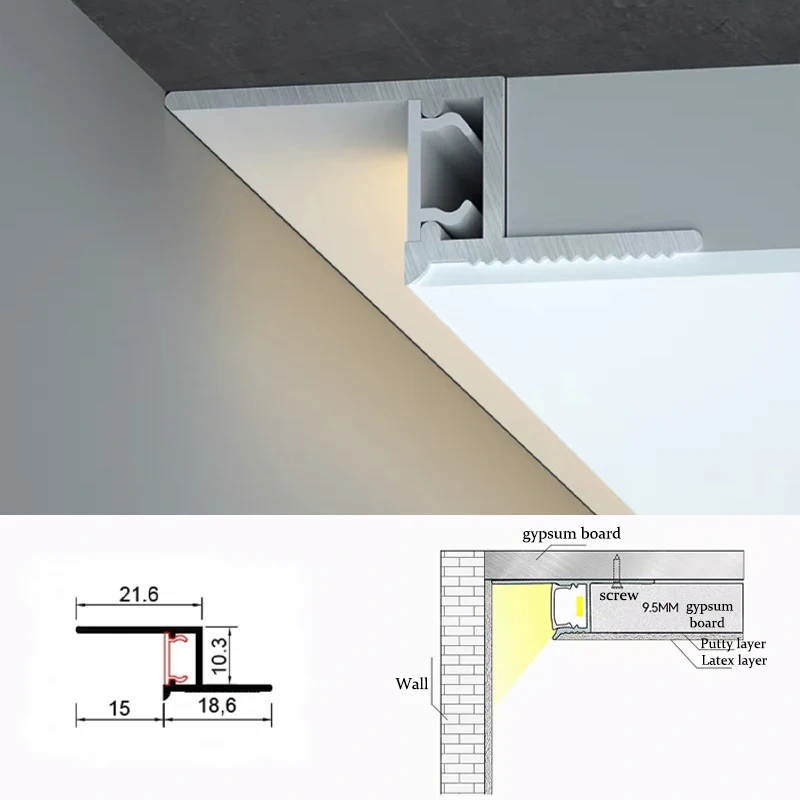 Recessed Curved Led Aluminum Profile Bendable Linear Lamp Ceiling Corner Return Light Circular Ceiling Indoor Ambient Lighting