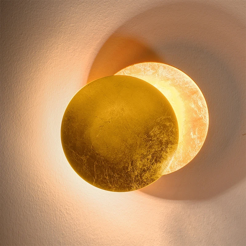 Modern Moon Eclipse LED Wall Sconce | Luxury Gold Copper Round Wall Light | Creative Backlit Ambient Lamp for Bedroom Bedside, Corridor, Aisle, Living Room