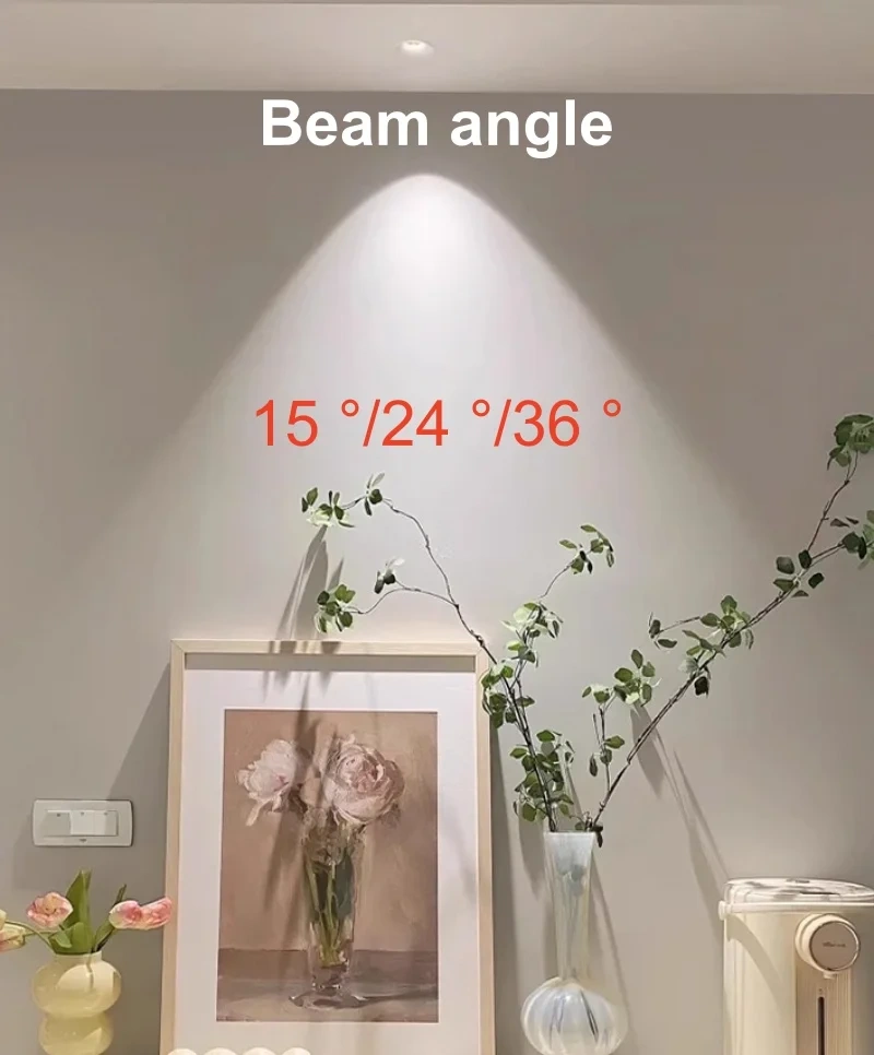 Dimmable Recessed LED COB Embedded Ceiling Lamp Fixture Downlight Focus Spotlight Beam Angle 15°24°36° Wine Cabinet Hole 75mm