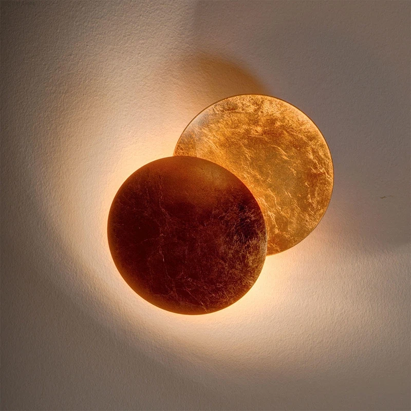 Modern Moon Eclipse LED Wall Sconce | Luxury Gold Copper Round Wall Light | Creative Backlit Ambient Lamp for Bedroom Bedside, Corridor, Aisle, Living Room