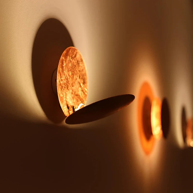 Modern Moon Eclipse LED Wall Sconce | Luxury Gold Copper Round Wall Light | Creative Backlit Ambient Lamp for Bedroom Bedside, Corridor, Aisle, Living Room