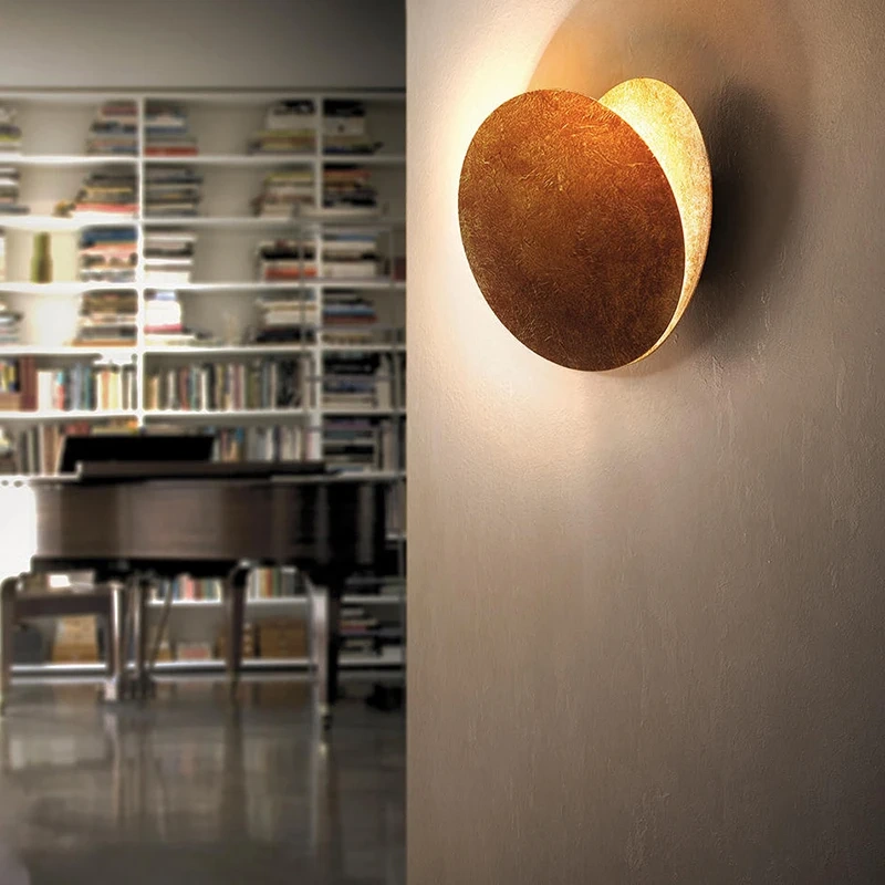 Modern Moon Eclipse LED Wall Sconce | Luxury Gold Copper Round Wall Light | Creative Backlit Ambient Lamp for Bedroom Bedside, Corridor, Aisle, Living Room