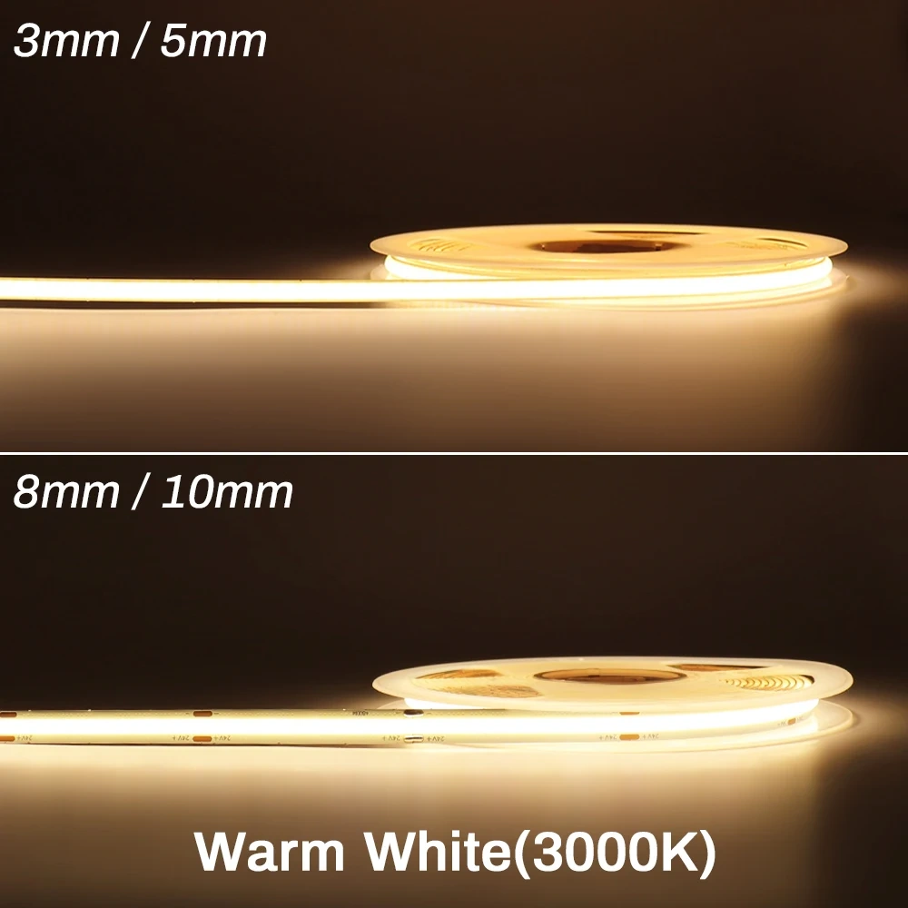 3mm 5mm COB LED Strip 12V 24V Dimmable 3000K 4000K 6000K High Density Flexible LED Light For Home Decor RA90 LED Strip Lights