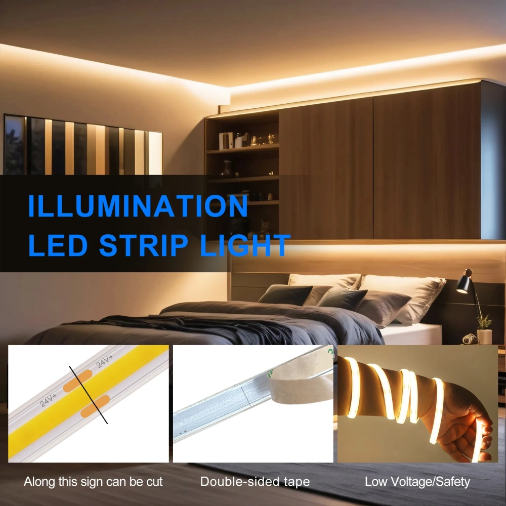 12V 24V COB LED Strip Flexible Tape Light 480Leds/m High Density Linear Lighting 3000K/4000K/6000K IP67 Waterproof Ribbon Diode