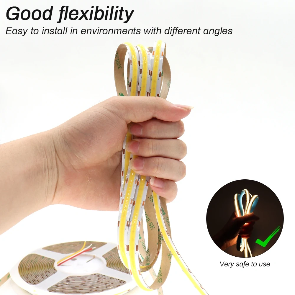 3mm 5mm COB LED Strip 12V 24V Dimmable 3000K 4000K 6000K High Density Flexible LED Light For Home Decor RA90 LED Strip Lights