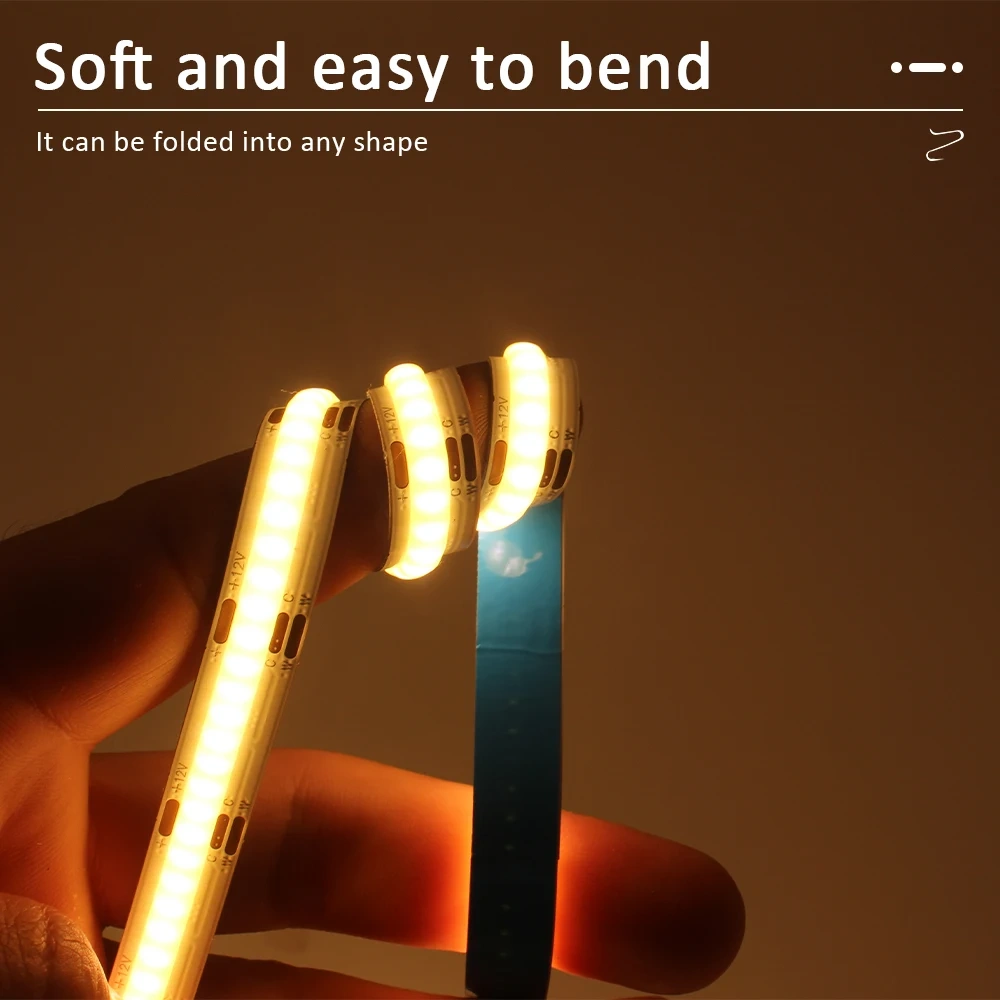 CCT COB LED Strip Lights High Density 608 LEDs/m Flexible Dimmable FOB Led Tape 2700K to 6500K Changeable LED Lighting DC12V 24V