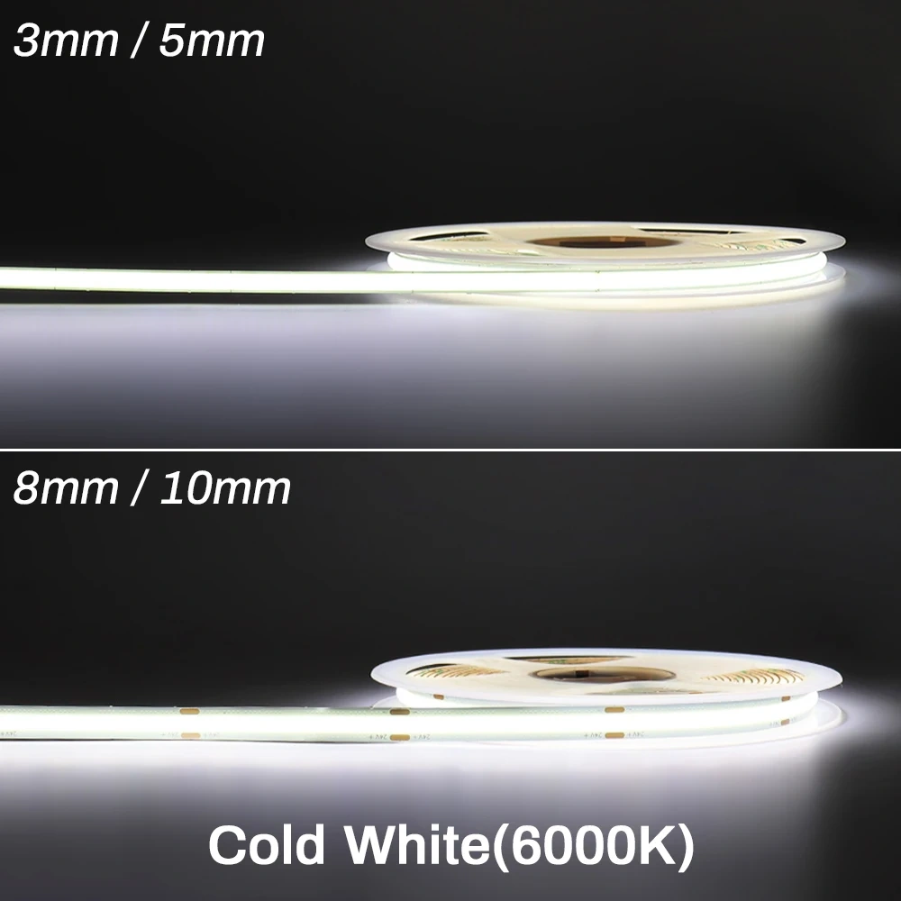 3mm 5mm COB LED Strip 12V 24V Dimmable 3000K 4000K 6000K High Density Flexible LED Light For Home Decor RA90 LED Strip Lights