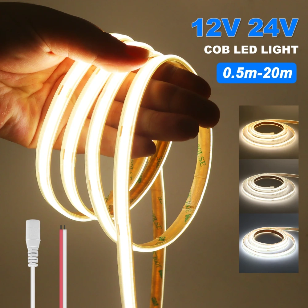 12V 24V COB LED Strip Flexible Tape Light 480Leds/m High Density Linear Lighting 3000K/4000K/6000K IP67 Waterproof Ribbon Diode
