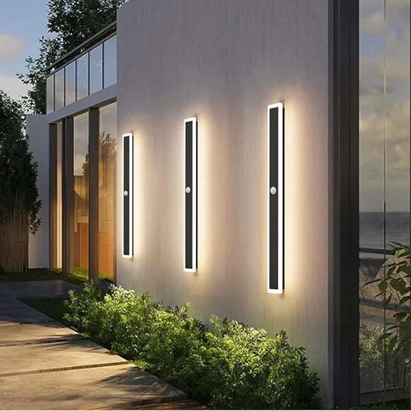 Outdoor Wall Light With Motion Sensor 110- 240V IP65 Waterproof Porch Lamp LED Long Garden Lamp Villa Garage Lighting Fixture