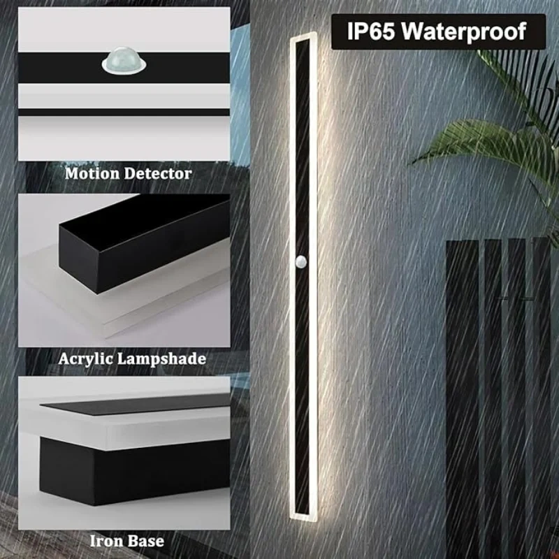 Outdoor Wall Light With Motion Sensor 110- 240V IP65 Waterproof Porch Lamp LED Long Garden Lamp Villa Garage Lighting Fixture