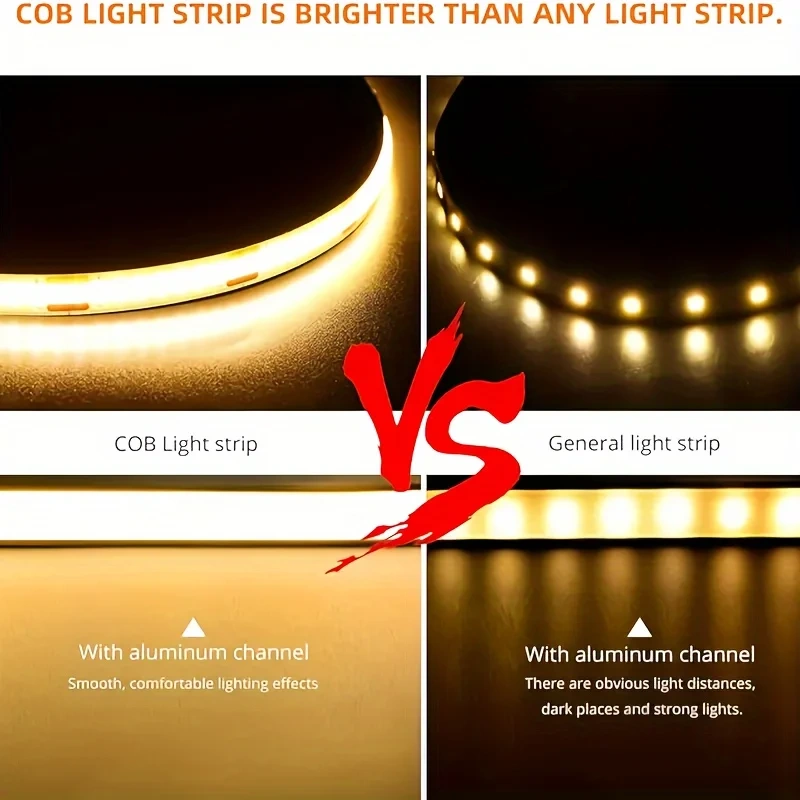 High Cri Ra90 5M/Roll Dotless Flexible Cuttable Dc 5v Cob Led Strip Light 3mm 5mm 8mm Flex Fob Cob Led Strip