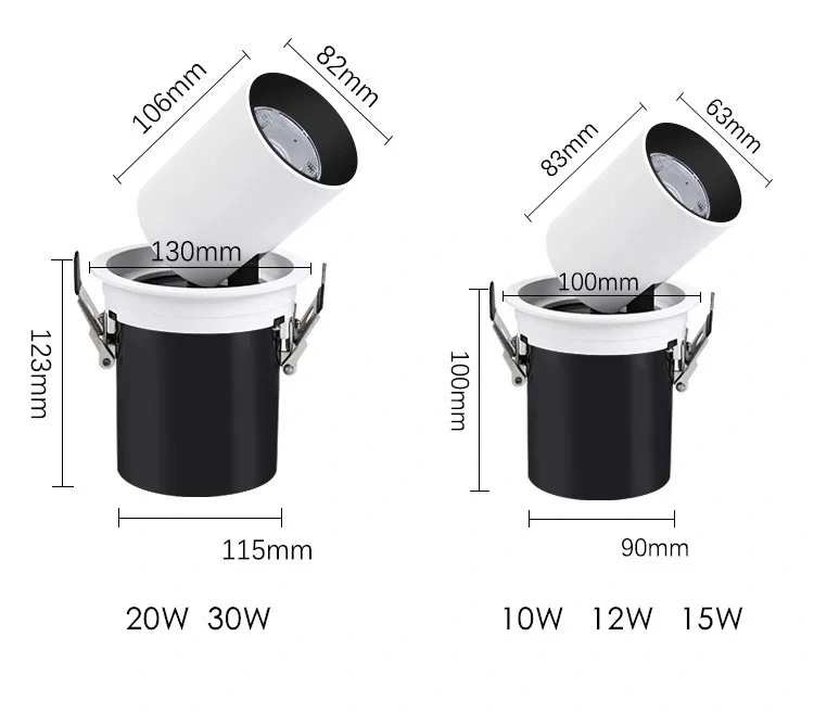 Square Round Recessed light Adjustable Dimmable Led spotlights COB spot light Downlight 10W 12W 20W 30W Living Room Ceiling lamp
