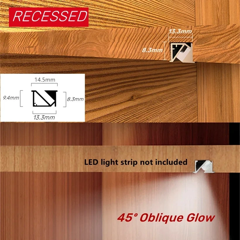 Ultra-thin LED Aluminum Profile Recessed 45º Cabinet Light Bar Silicone Cover Shelf Cabinet Linear Bar Lights Without LED Strip