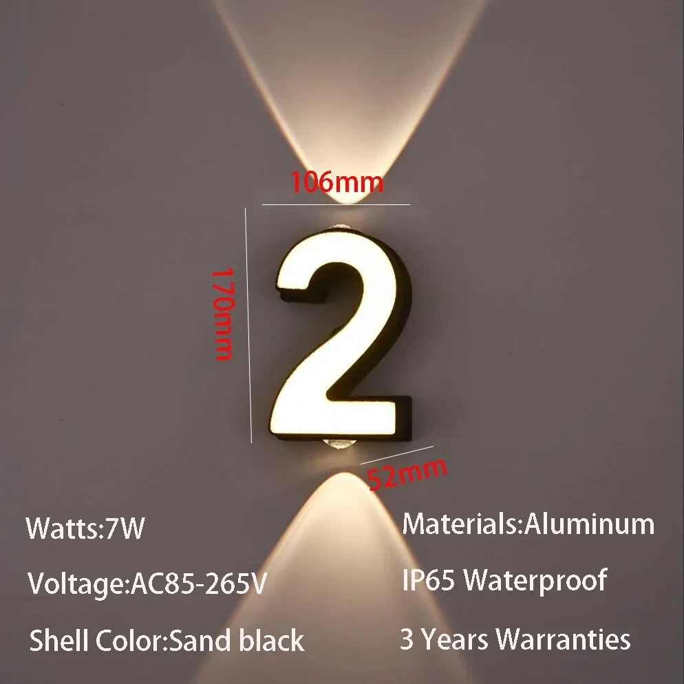 AC85-265V 7W LED Wall Lamp Digit Number Indoor&Outdoor IP65 Waterproof Modern Minimalism Style Aluminum Porch Garden Lights