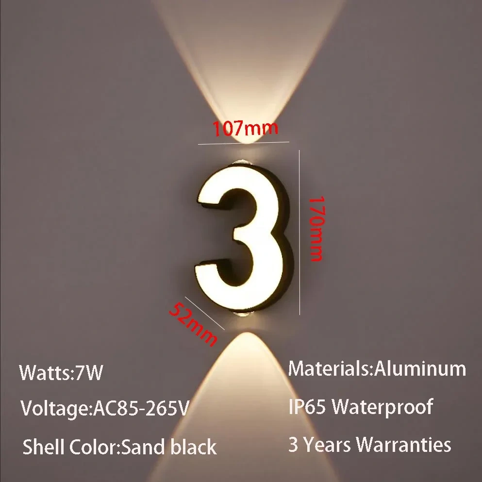 AC85-265V 7W LED Wall Lamp Digit Number Indoor&Outdoor IP65 Waterproof Modern Minimalism Style Aluminum Porch Garden Lights