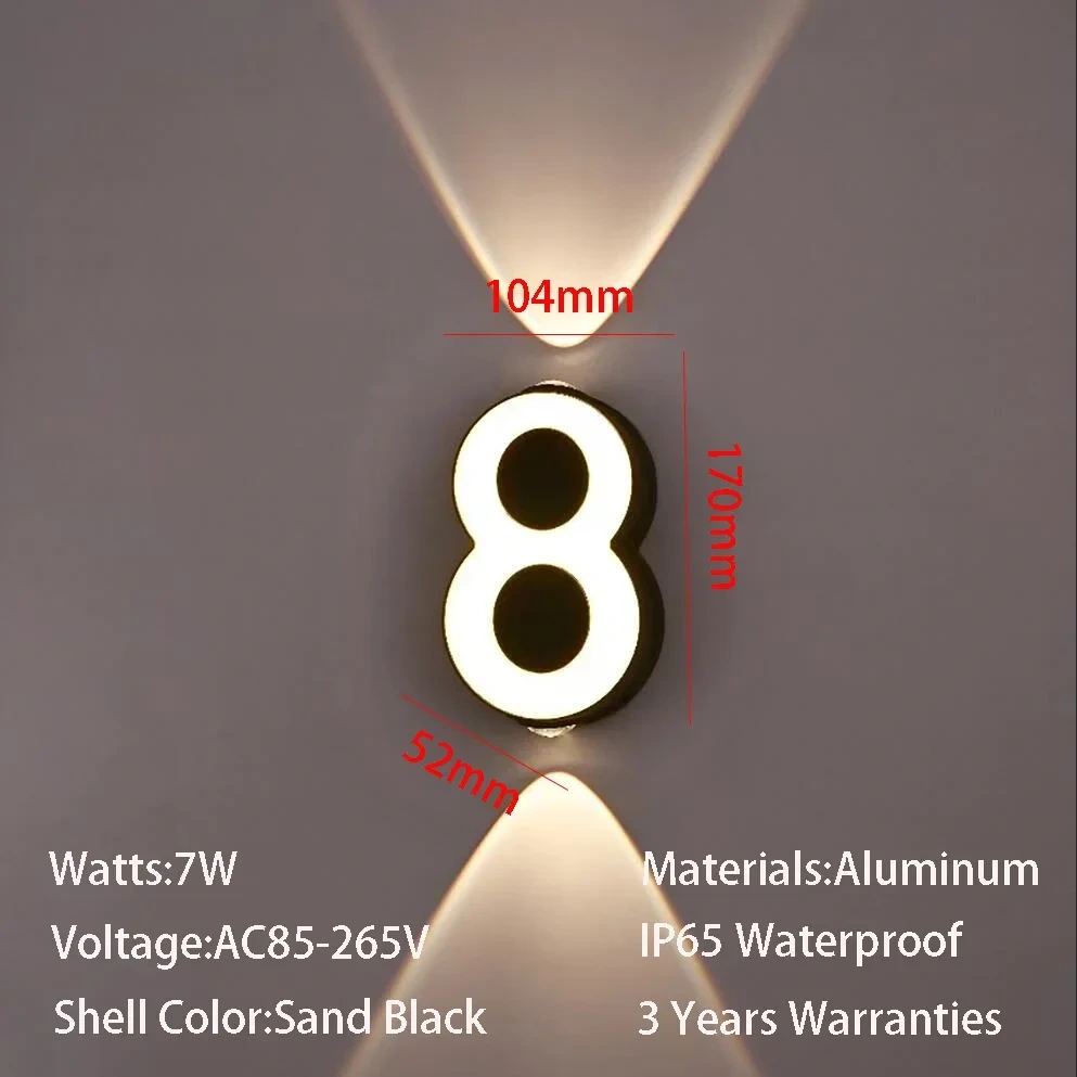 AC85-265V 7W LED Wall Lamp Digit Number Indoor&Outdoor IP65 Waterproof Modern Minimalism Style Aluminum Porch Garden Lights