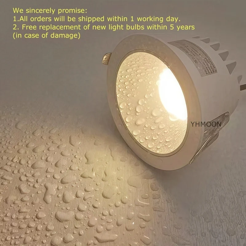 IP65 Waterproof Embedded CRI98 Dimmable Spotlight AC110-220V Bathroom Kitchen 7W10W15W20W24W30W Ceiling Downlight LED Anti Glare