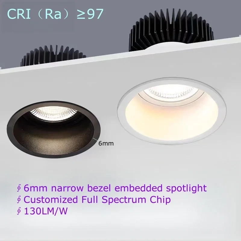 Narrow Border Adjustable Dimmable Embedded LED Spotlight AC110-220V Anti Glare 5W7W12W15W20W30W Ceiling Downlight Home commercia