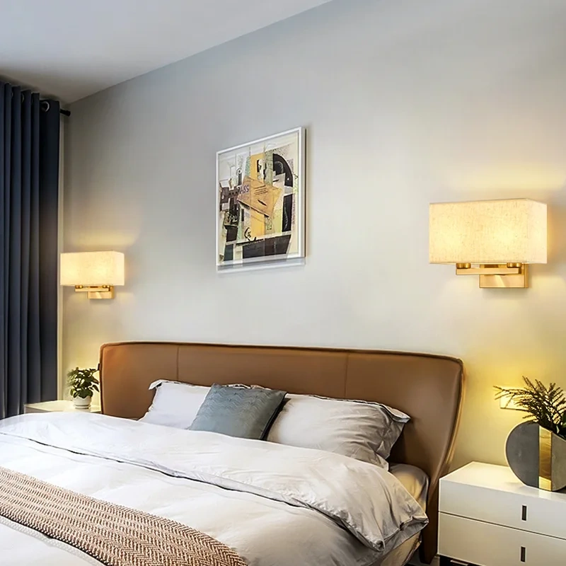 12W Hotel Bedside Fabric Wall Lights with Switch LED Spotlight Reading Wall Lamp Bedroom Study Nordic Home Decor Light Fixture