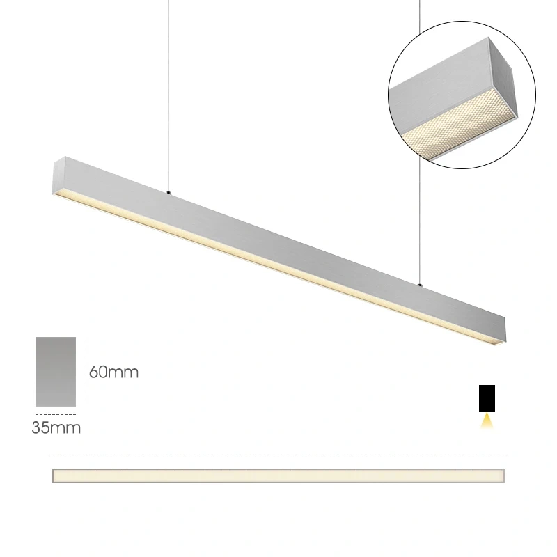 SCON Minimalist LED Long Strip Light Modern Silver Linear Pendant Lights For Dining Table Office Room Cord Hanging Lamp 30W