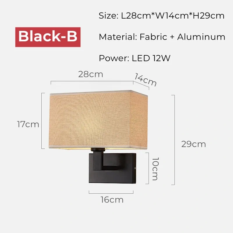 12W Hotel Bedside Fabric Wall Lights with Switch LED Spotlight Reading Wall Lamp Bedroom Study Nordic Home Decor Light Fixture