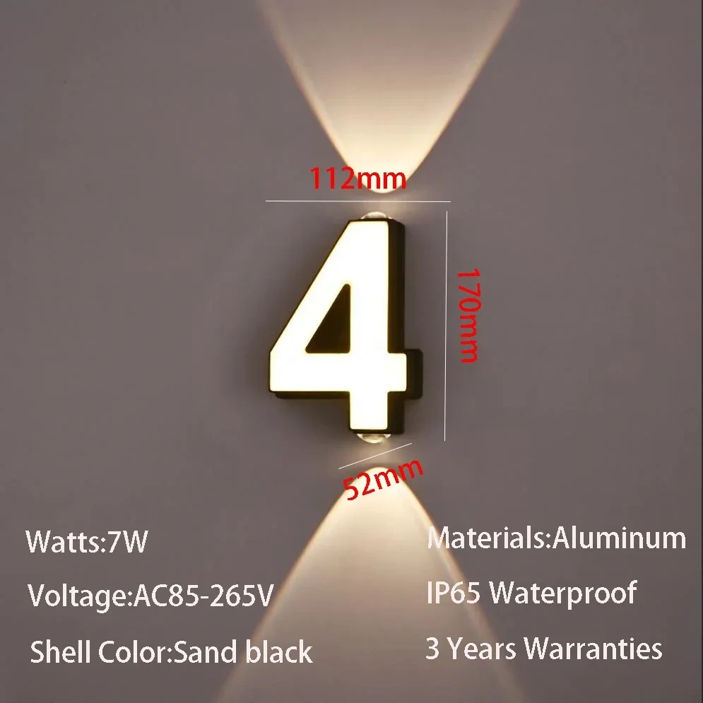 AC85-265V 7W LED Wall Lamp Digit Number Indoor&Outdoor IP65 Waterproof Modern Minimalism Style Aluminum Porch Garden Lights
