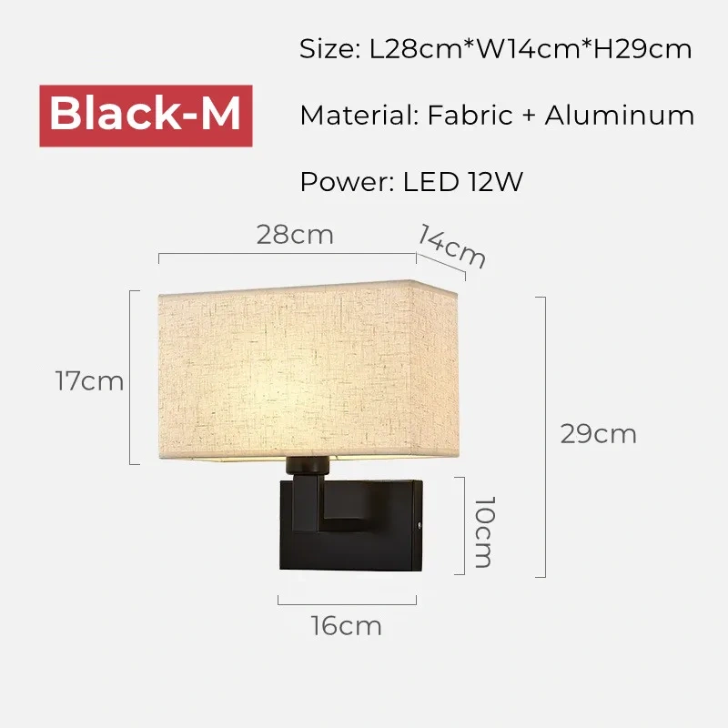 12W Hotel Bedside Fabric Wall Lights with Switch LED Spotlight Reading Wall Lamp Bedroom Study Nordic Home Decor Light Fixture
