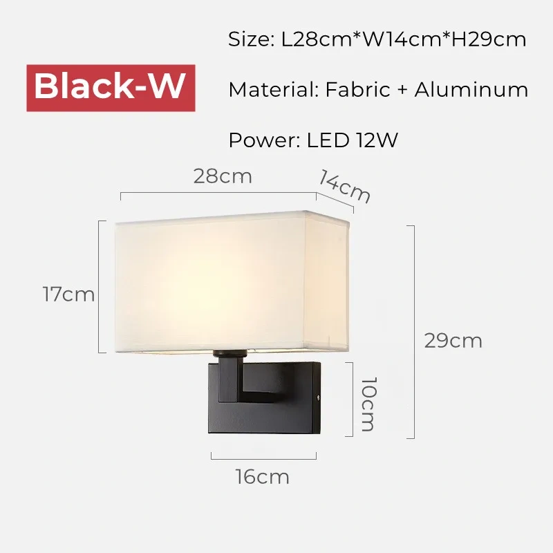 12W Hotel Bedside Fabric Wall Lights with Switch LED Spotlight Reading Wall Lamp Bedroom Study Nordic Home Decor Light Fixture