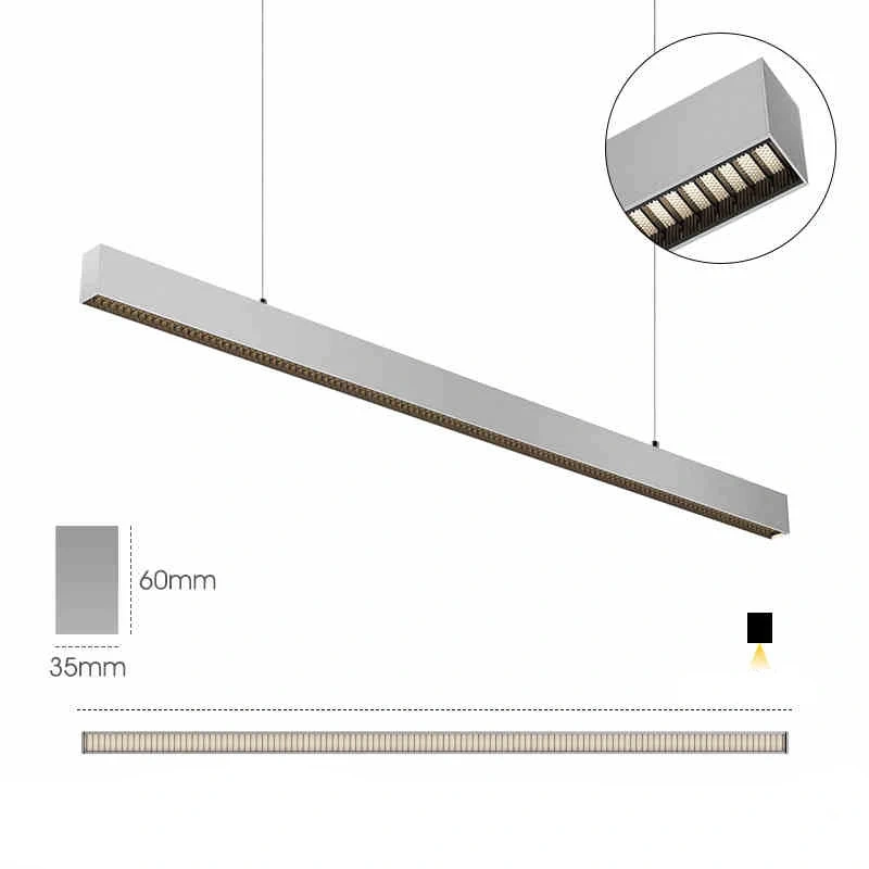 SCON Minimalist LED Long Strip Light Modern Silver Linear Pendant Lights For Dining Table Office Room Cord Hanging Lamp 30W