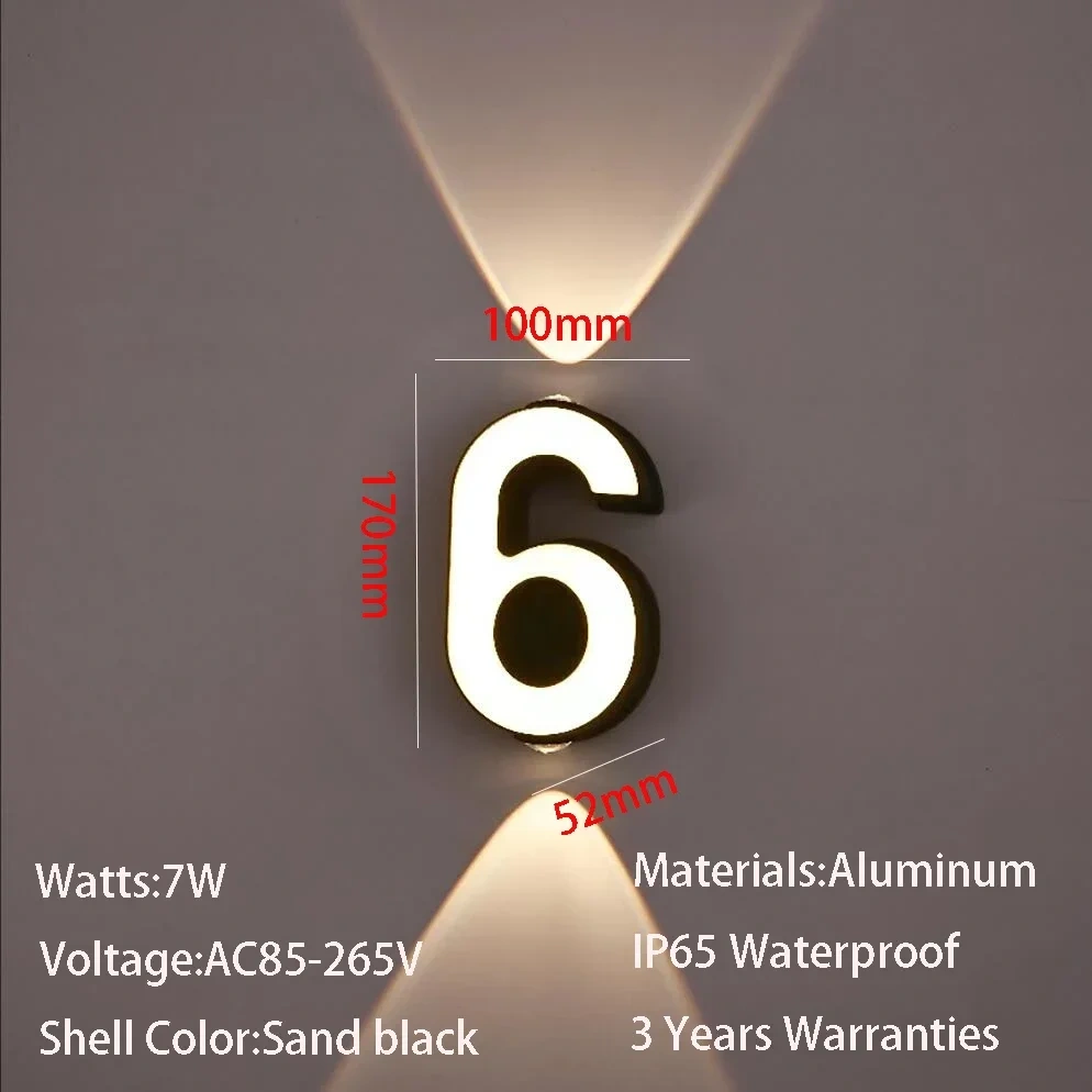 AC85-265V 7W LED Wall Lamp Digit Number Indoor&Outdoor IP65 Waterproof Modern Minimalism Style Aluminum Porch Garden Lights