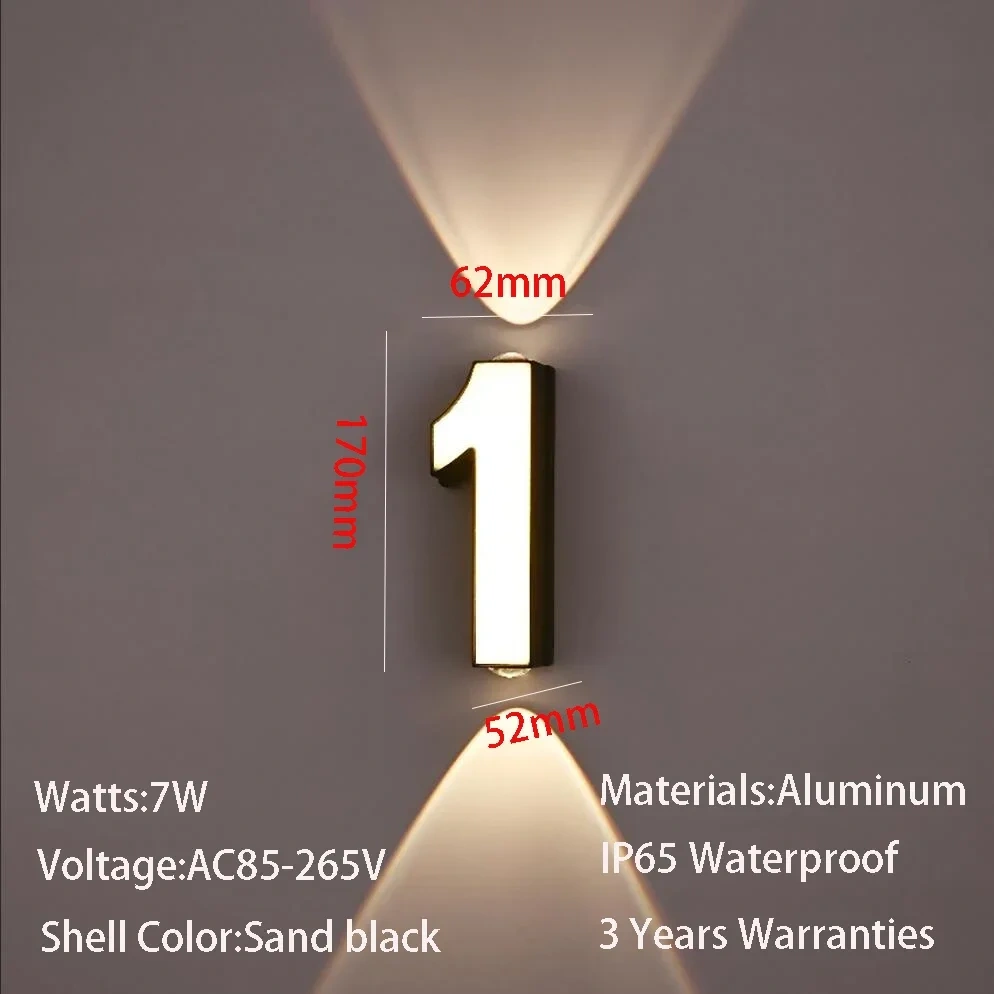 AC85-265V 7W LED Wall Lamp Digit Number Indoor&Outdoor IP65 Waterproof Modern Minimalism Style Aluminum Porch Garden Lights